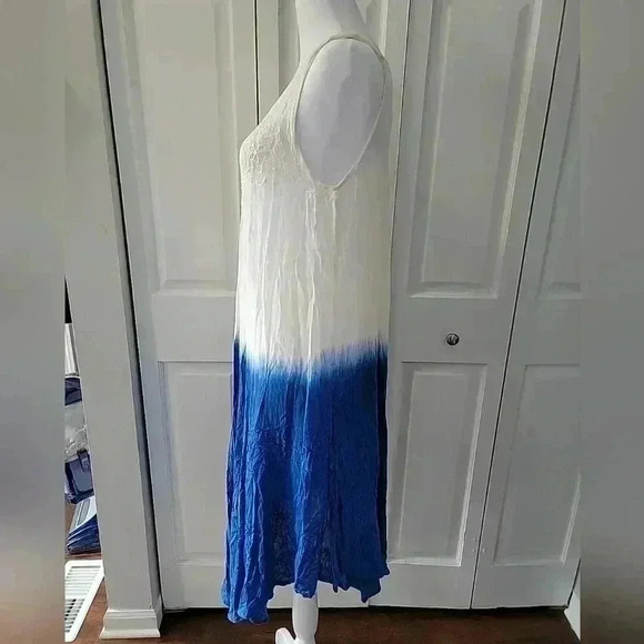 Venice Blue Ombre Dip Dye Asemetric Dress Beach Resort Blue White SZ Med/Large - Picture 3 of 5